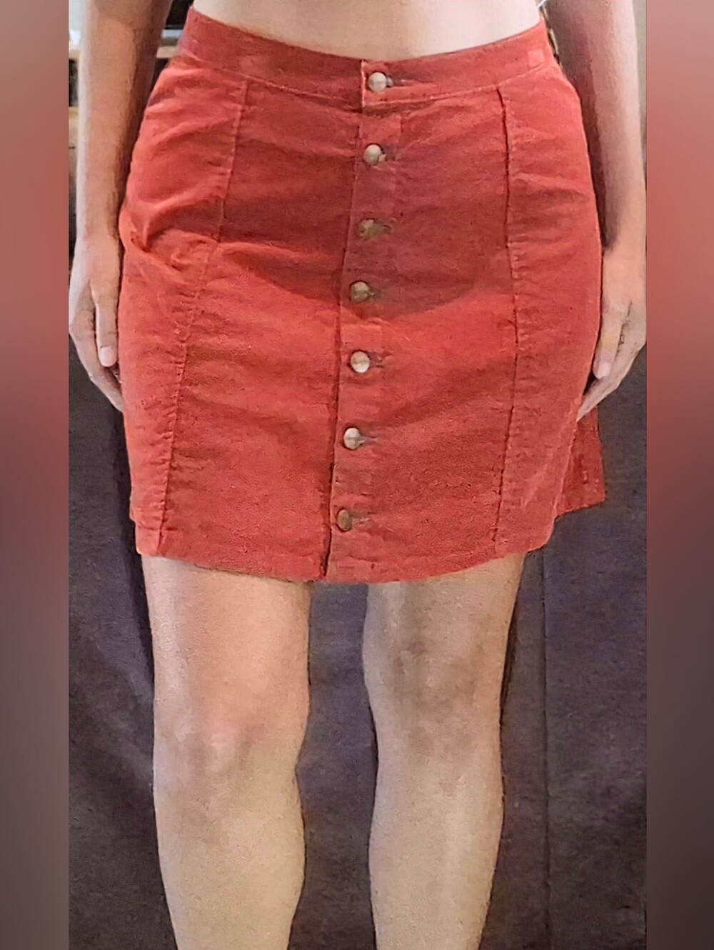 🅱️  Wrangler Button Front Corduroy Mini Skirtin Burnt Brick / Rust Womens Large